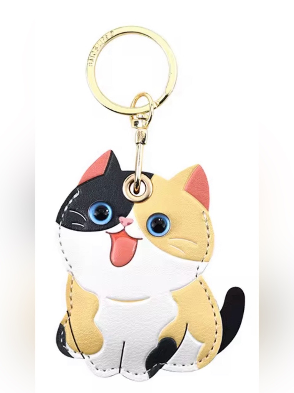 Calico Cat Keychain Charm with Gold Hardware - Multicolor